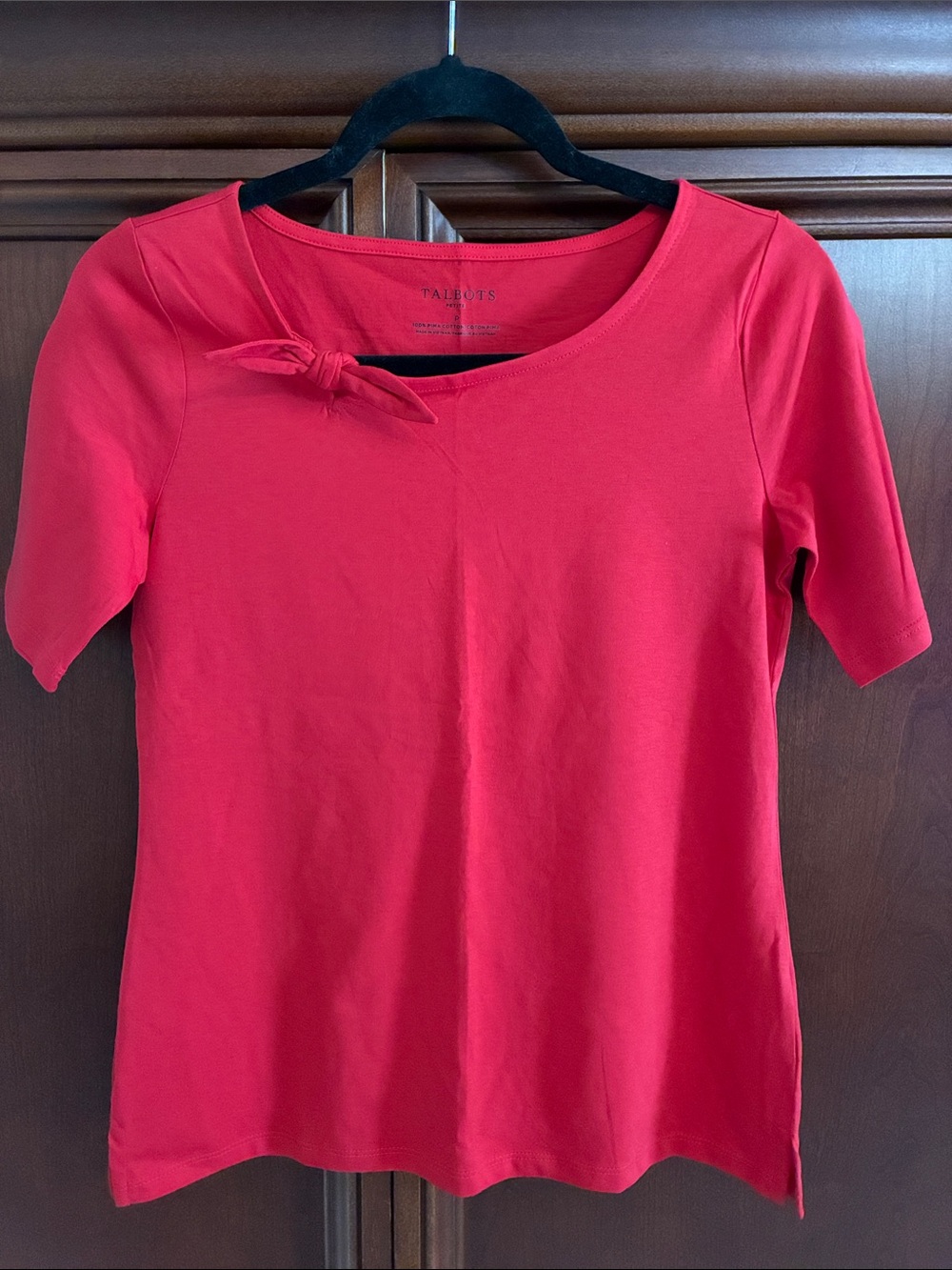 Talbots Bright Red Short-Sleeve Tie-Accent Tee